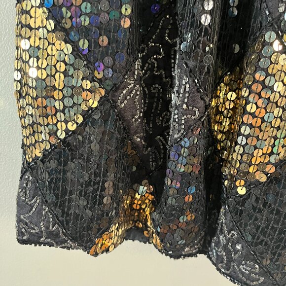 VTG Spell Bound Sz S Silk Sequined and Beaded Harlequin Midi Skirt - Picture 5 of 9
